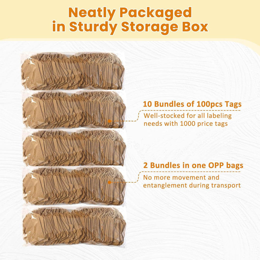 Brown Price Tags with String 1000 PCS, 1.375 x 2.125 Inches