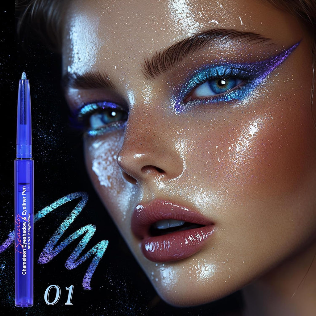 Chameleon Eyeshadow & Eyeliner Gel Pencil - Multichrome Shifting Colors Metallic Glitter Eye Makeup,Waterproof