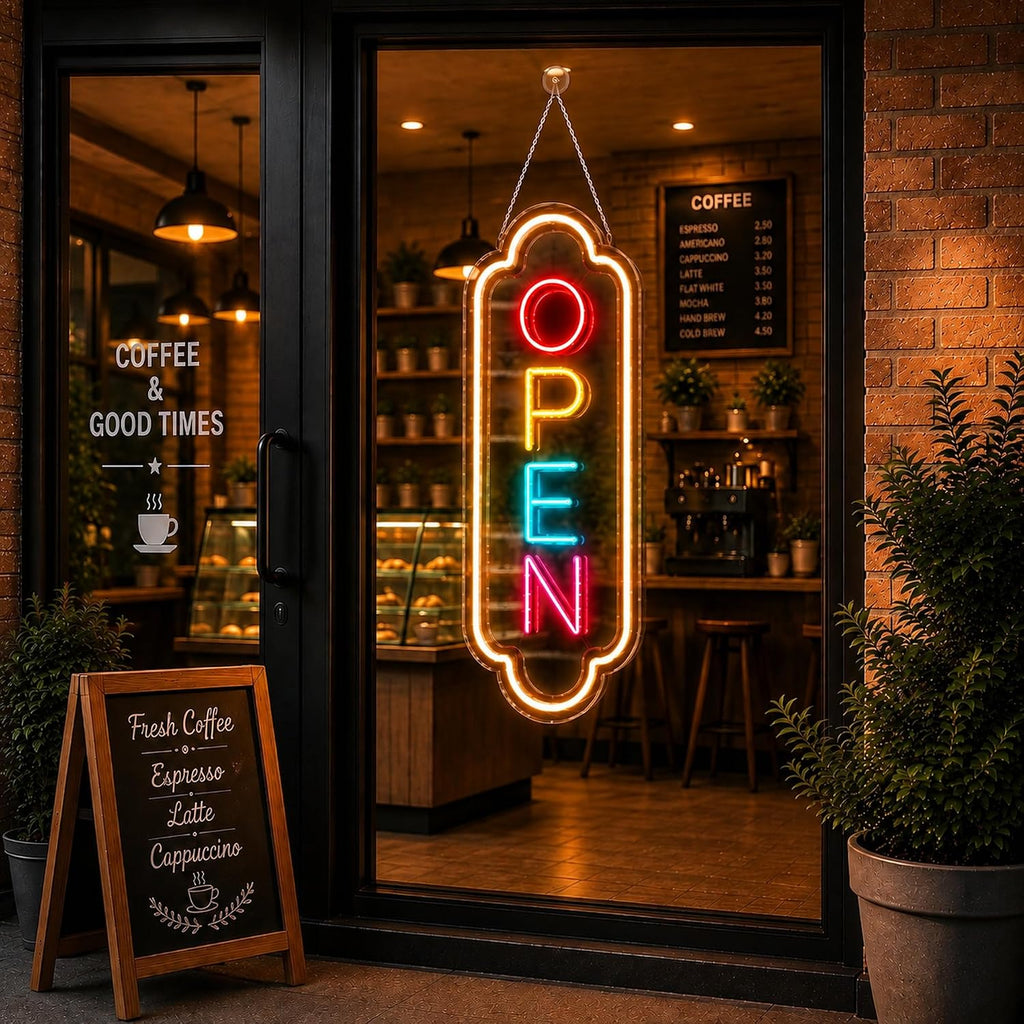 Open Sign for Business:LED Neon Window Sign for Storefronts