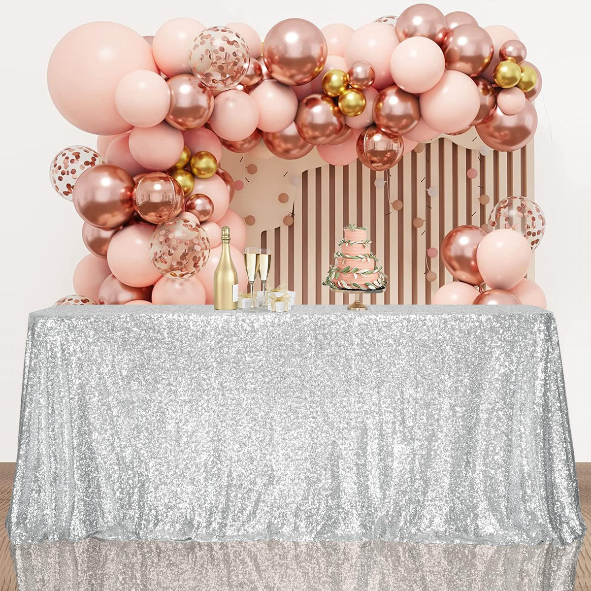 Sequin Tablecloth 60x120 Inch Silver for Disco Wedding Party