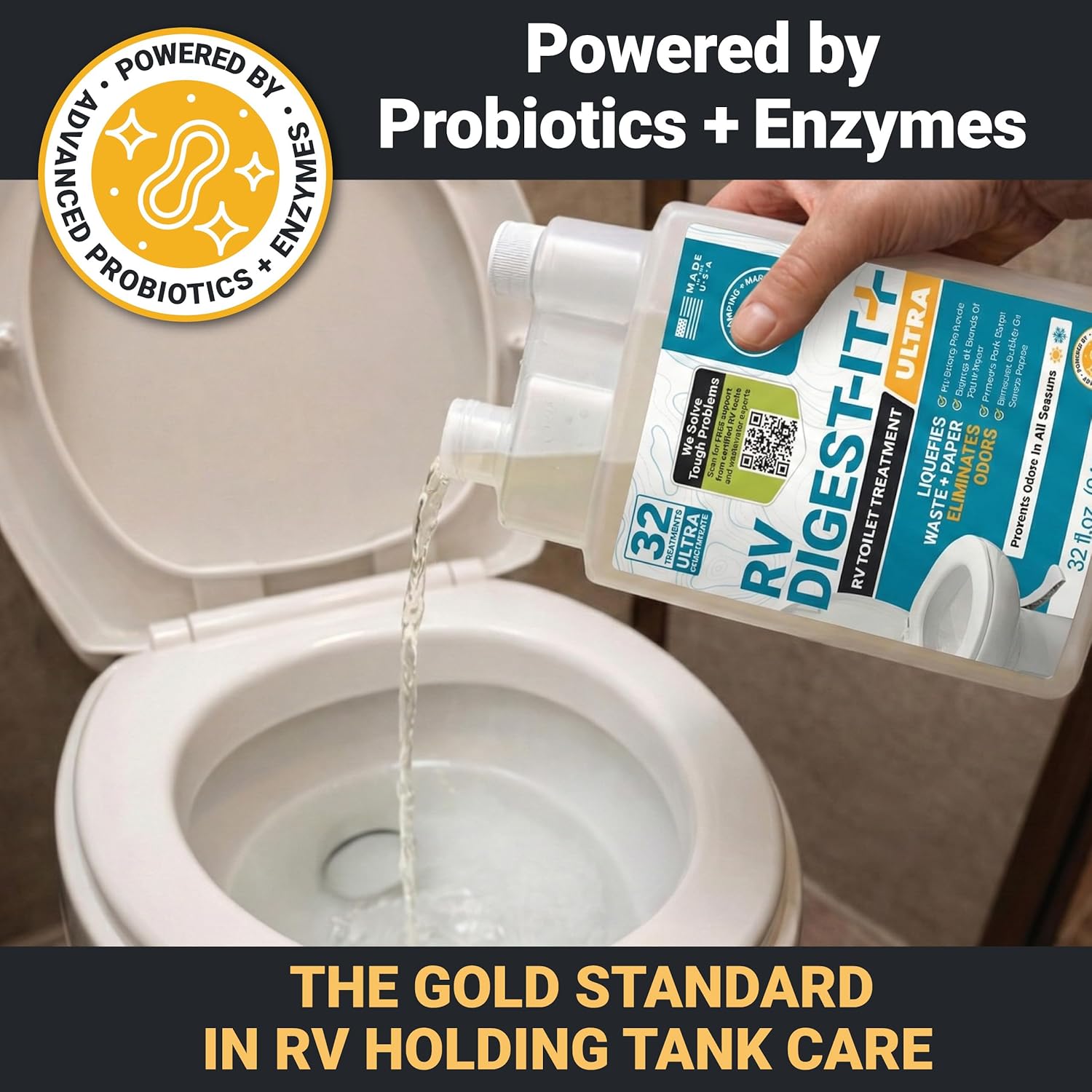 RV Digest-It Ultra Liquid RV Toilet Treatment, 32 Uses | Strong easy-measure liquid controls odors & quickly digests