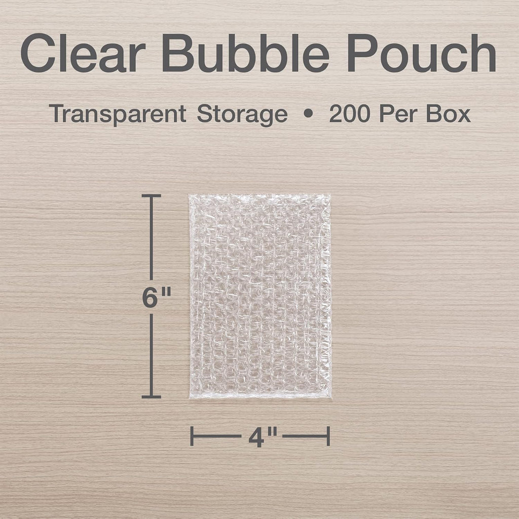 Clear Bubble Pouches, Cushioned Packing and Shipping Bags, Great for Storage or Mailing, Reusable, 4"x 6", 200/box