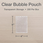 Clear Bubble Pouches, Cushioned Packing and Shipping Bags, Great for Storage or Mailing, Reusable, 4"x 6", 200/box