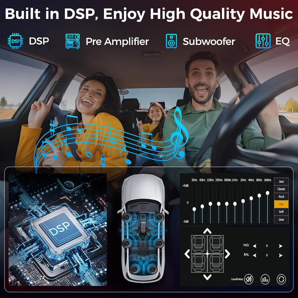 7" Double Din Car Stereo with Wireless Apple Carplay & Android Auto, Bluetooth, 240W, SWC, Subwoofer Out, Mirror