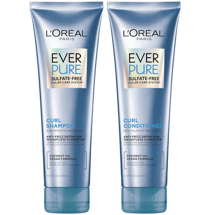 Sulfate Free Shampoo and Conditioner for Curly Hair, Lightweight, Anti-Frizz Hair Care with Coconut Oil, EverPure