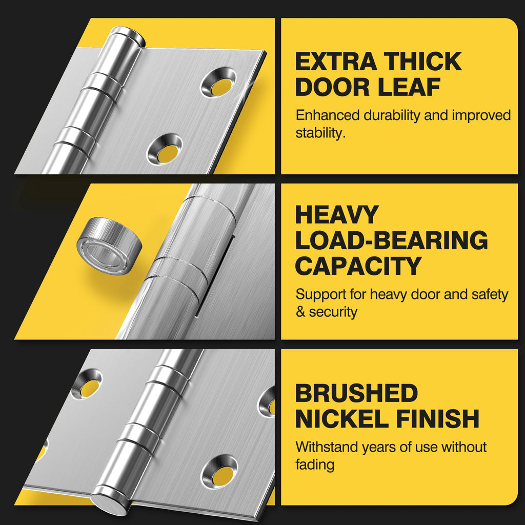 Ball Bearing Door Hinges, 4 x 4 Inches, Brushed Nickel, 3 Pack