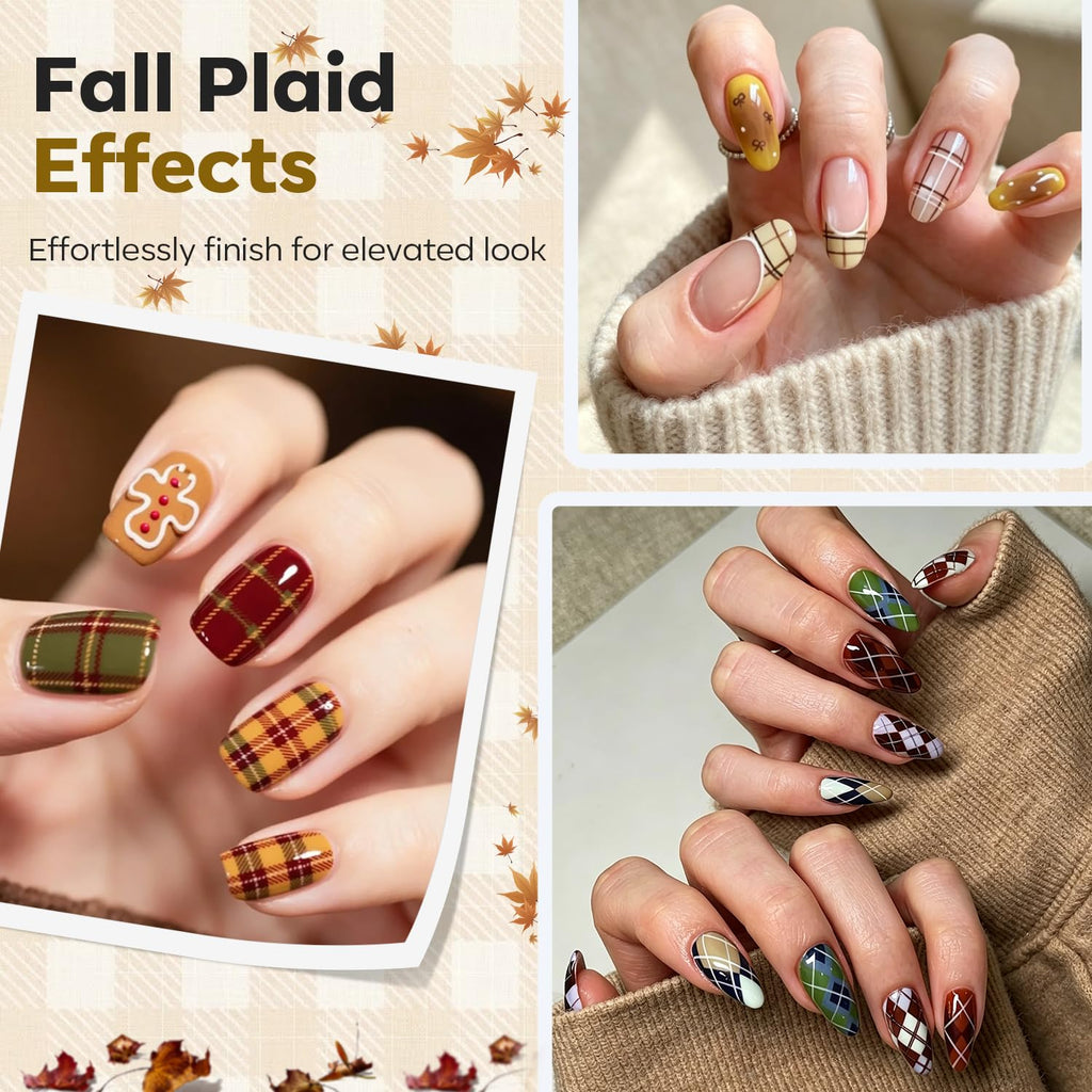16Pcs Fall Nail Stamping Kit French Tip Stamper Plaid Stamp Plate