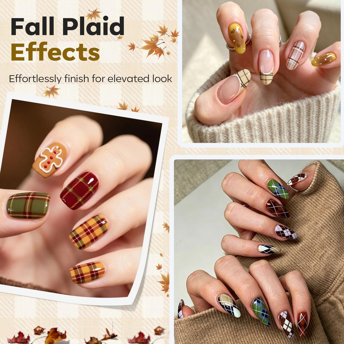 16Pcs Fall Nail Stamping Kit French Tip Stamper Plaid Stamp Plate