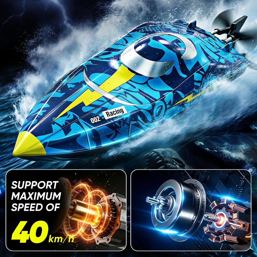 16 Inch High-Speed RC Boat for Adults & Kids, 40+ KPH Large Fast Remote Control Boat for Pools, Lakes & Rivers, with