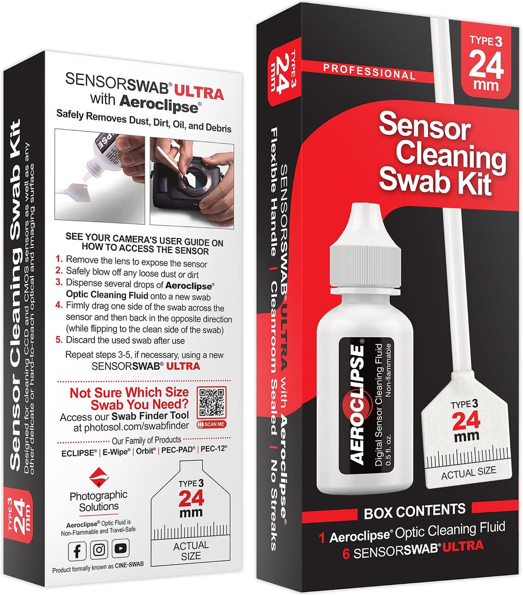 Sensor Cleaning Swab Kit - Aeroclipse Non-Flammable Optic Cleaning Solution (0.5oz/15ml) + Type-3 Sensor Swab Ultra