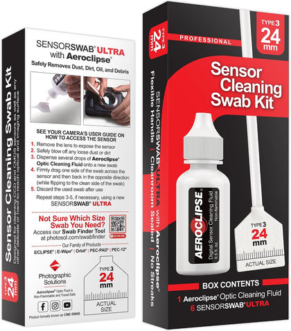 Sensor Cleaning Swab Kit - Aeroclipse Non-Flammable Optic Cleaning Solution (0.5oz/15ml) + Type-3 Sensor Swab Ultra
