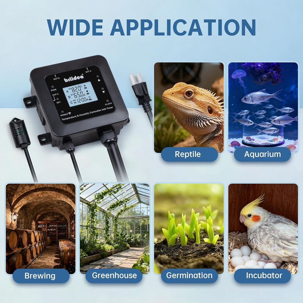 Smart WiFi Temperature and Humidity Controller with Timer Outlet, 3-in-1 Reptile Thermostat Hygrostat, App Control