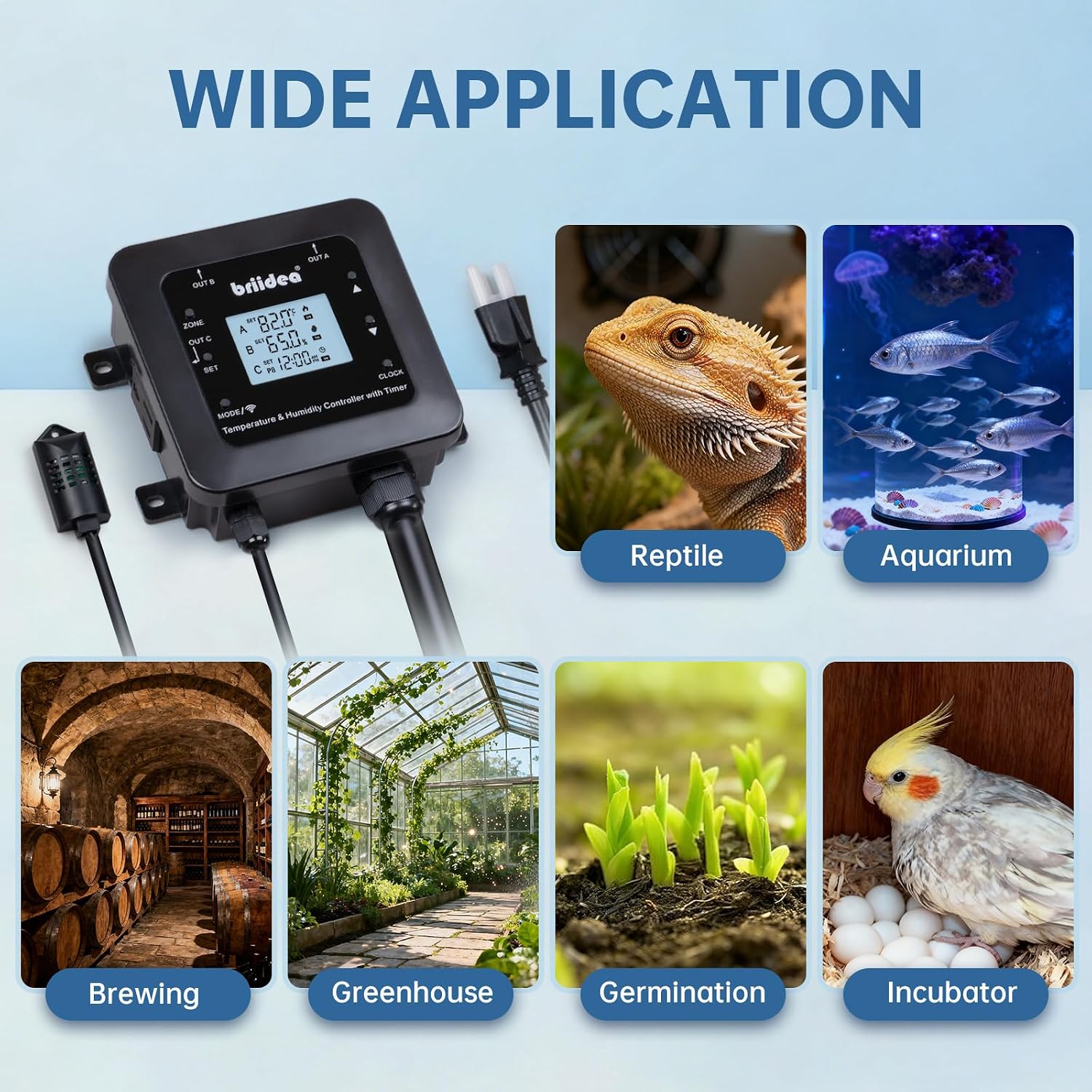 Smart WiFi Temperature and Humidity Controller with Timer Outlet, 3-in-1 Reptile Thermostat Hygrostat, App Control