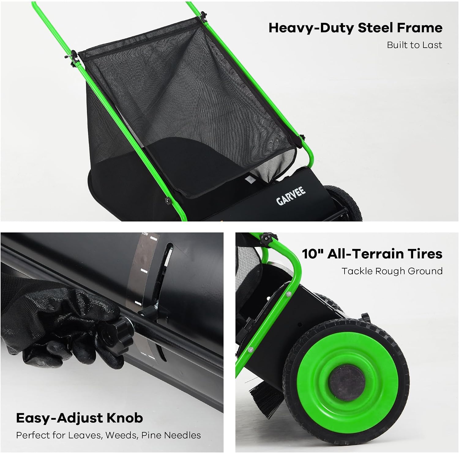 Push Lawn Sweeper, 26 in Leaf & Grass Collector with 7 cu. ft. Hopper Bag, Heavy Duty Yard Sweeper with Clear Dust