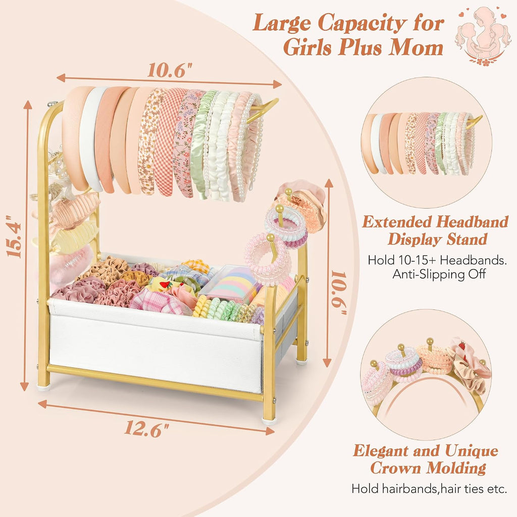 Headband Holder Stand - Versatile Organizer for Scrunchies, Bows & Claw Clips - Compact Hair Accessories Storage for