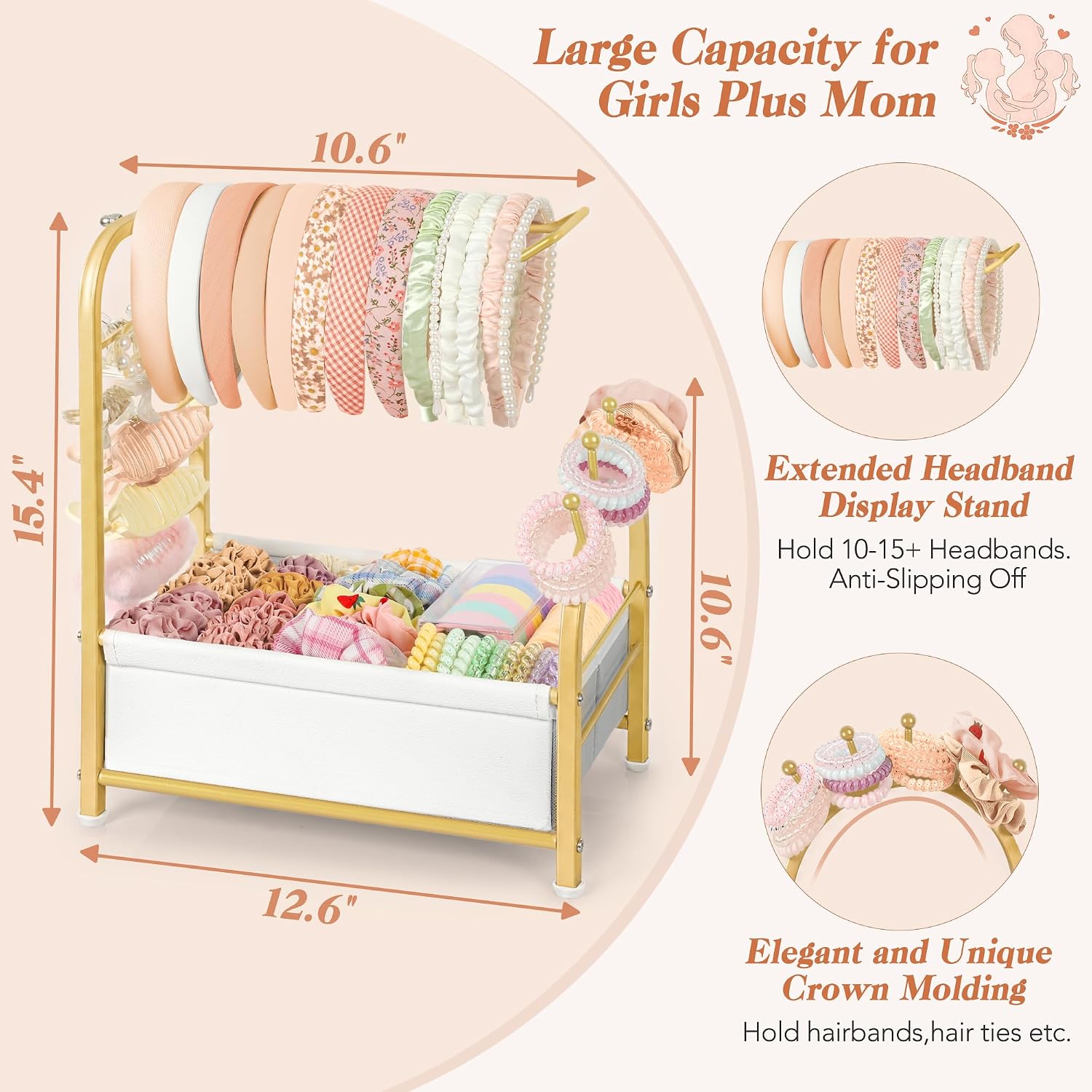 Headband Holder Stand - Versatile Organizer for Scrunchies, Bows & Claw Clips - Compact Hair Accessories Storage for