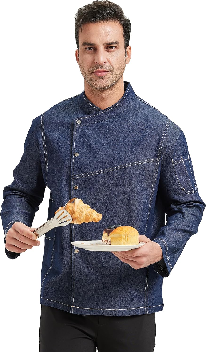 Chef Coat Men's Denim Chef Jacket for Restaurant Kitchen Cooking