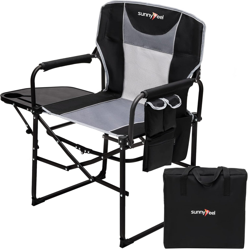 Camping Directors Chair, Heavy Duty,Oversized Portable Folding Chair with Side Table, Pocket for Beach