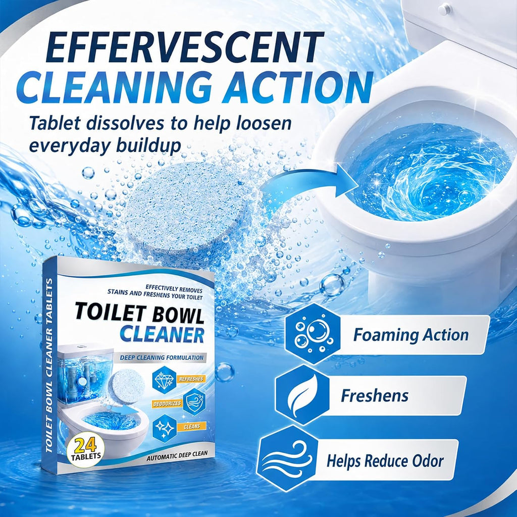 Toilet Bowl Cleaner Tablets 24 Pack, Drop-In Toilet Bowl Deodorizer Tabs, Helps Remove Stains, Limescale & Odor