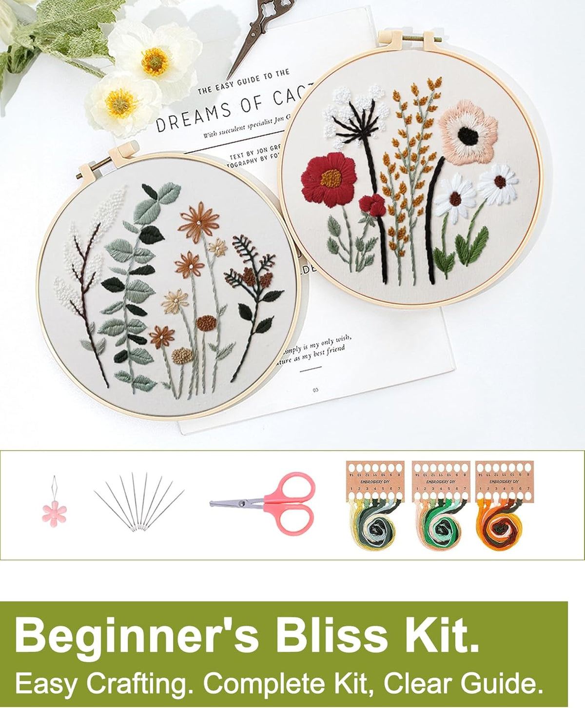 3 Sets Embroidery Kit,Cross Stitch Kits for Beginners,Needlepoint Kits for Adults with Easy Floral Pattern Hand