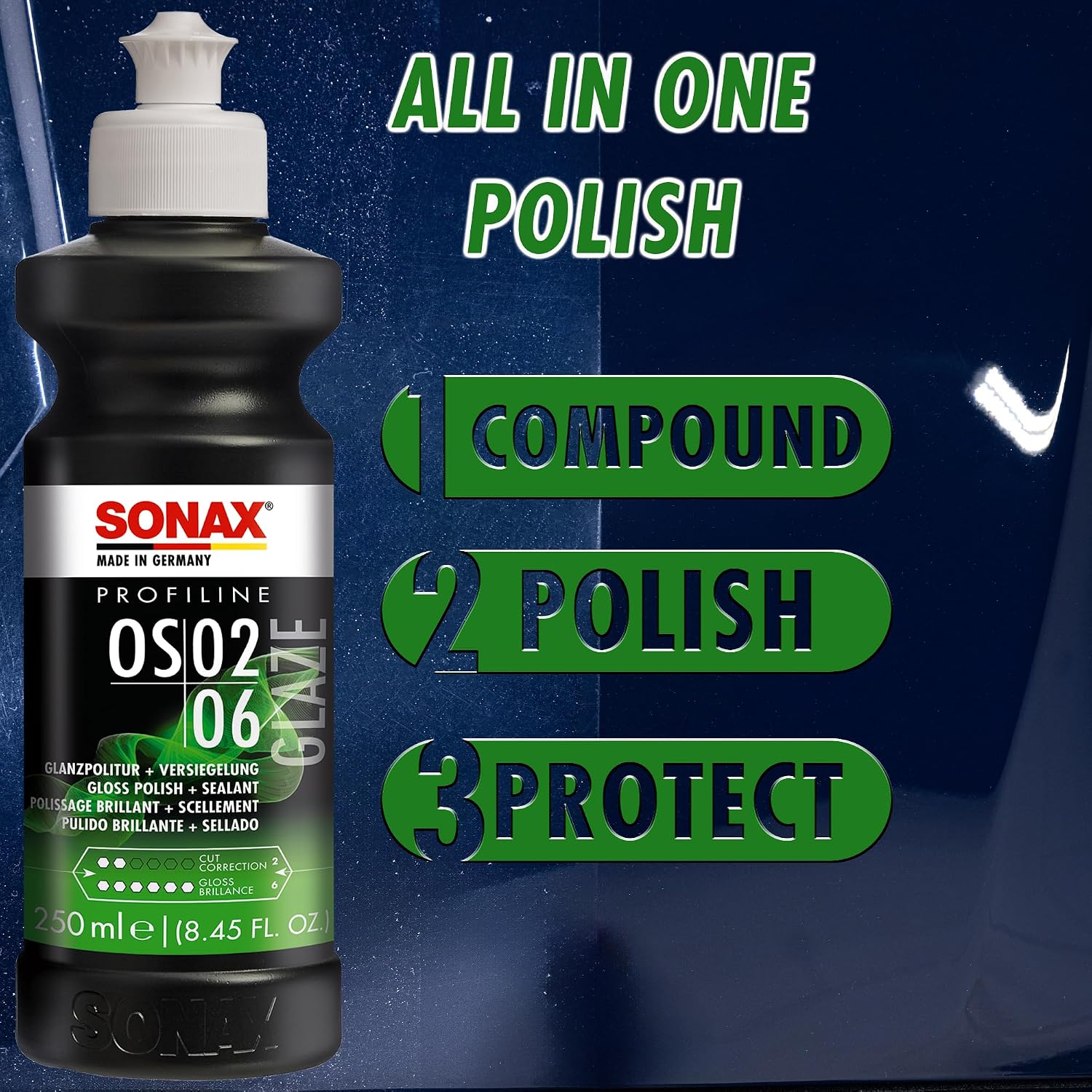 Glaze OS 02-06 247141 | All-in-One Car Polish for Scratch Removal, High-Gloss Finish & Ceramic Protection |