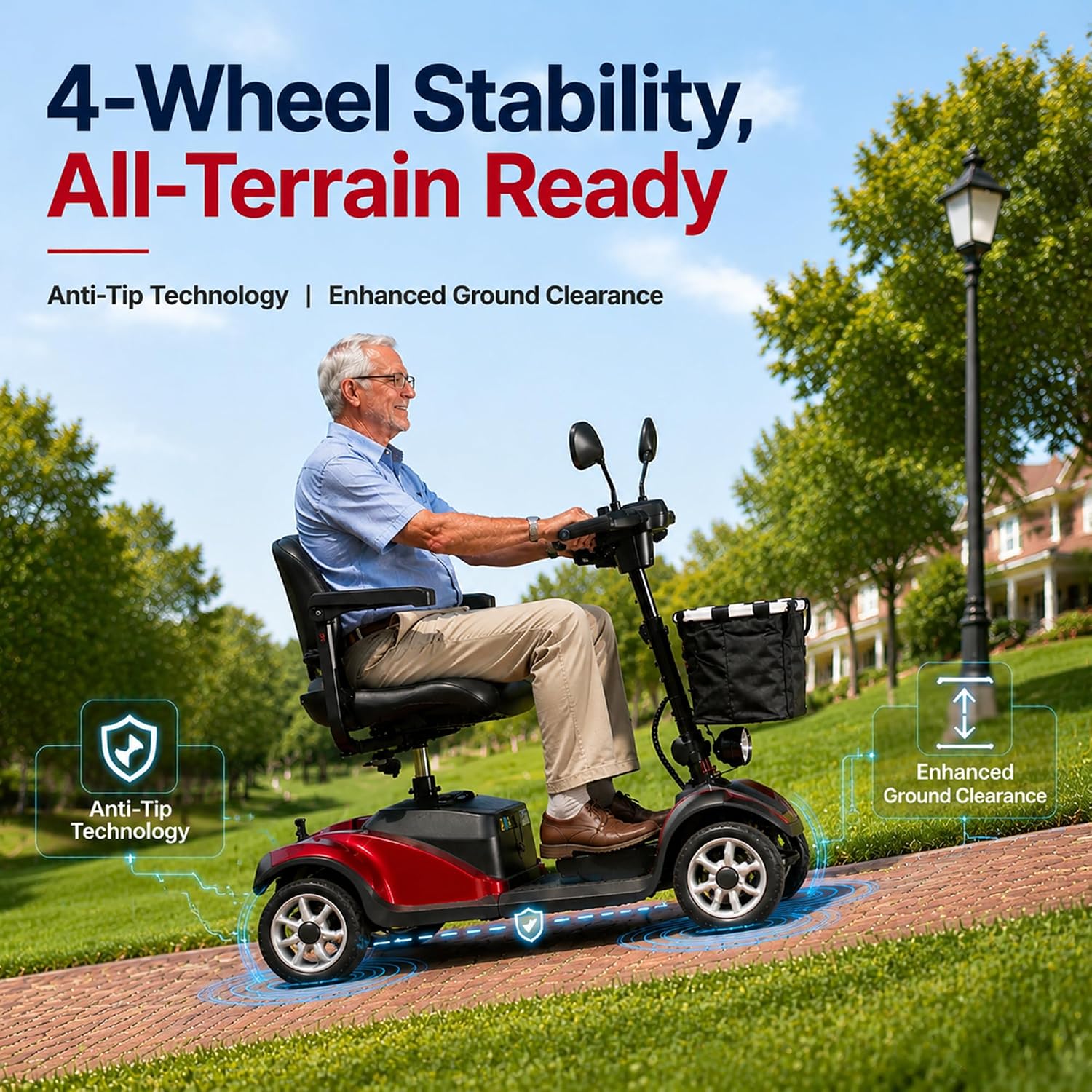 4 Wheel Mobility Scooter for Seniors & Adults with Removable Battery