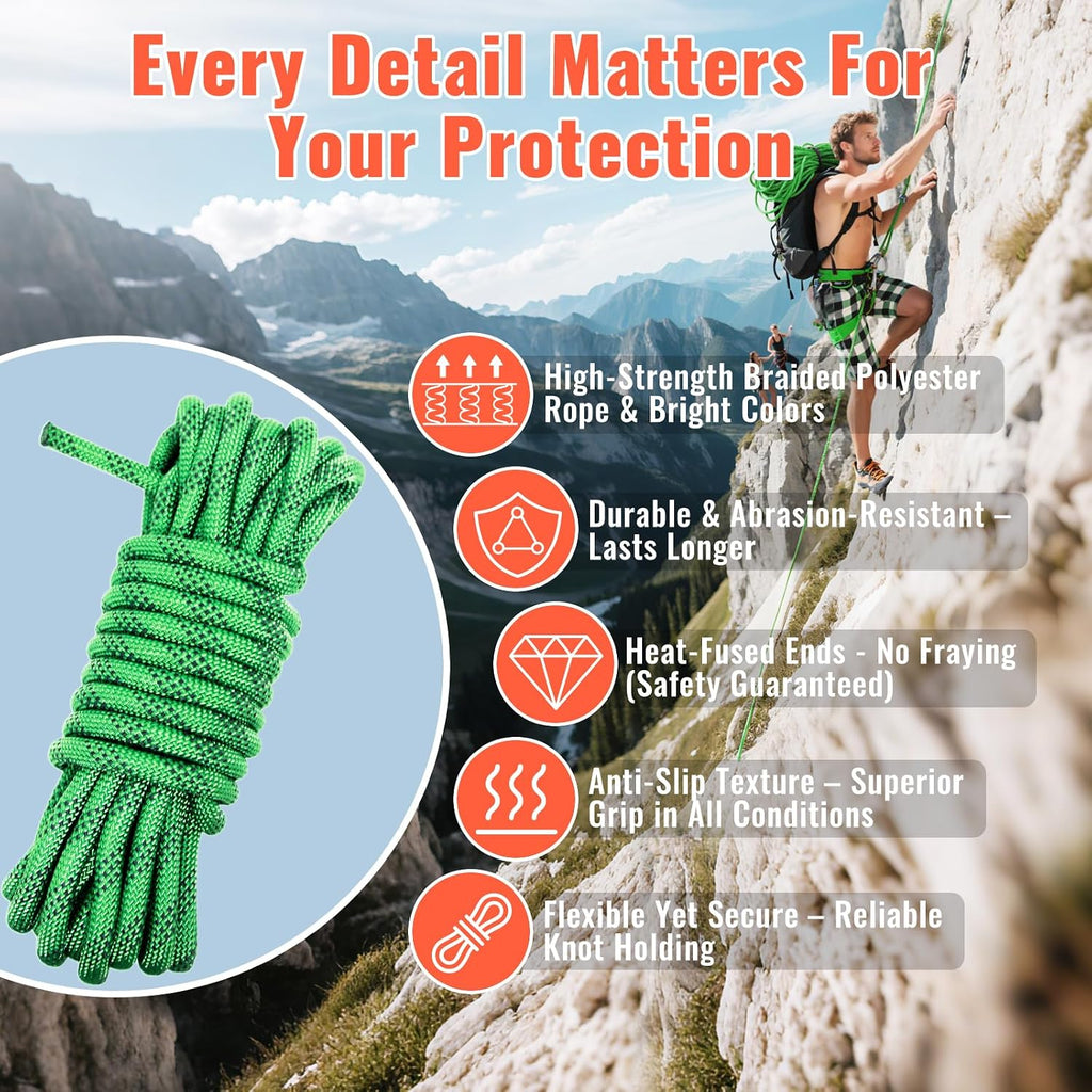 Rock Climbing Rope Static Ropes- 10.5mm 12.7mm Dia, 32FT 150FT 200FT 3825lbs-9000lbs Arborist Tree Rope Heavy Duty