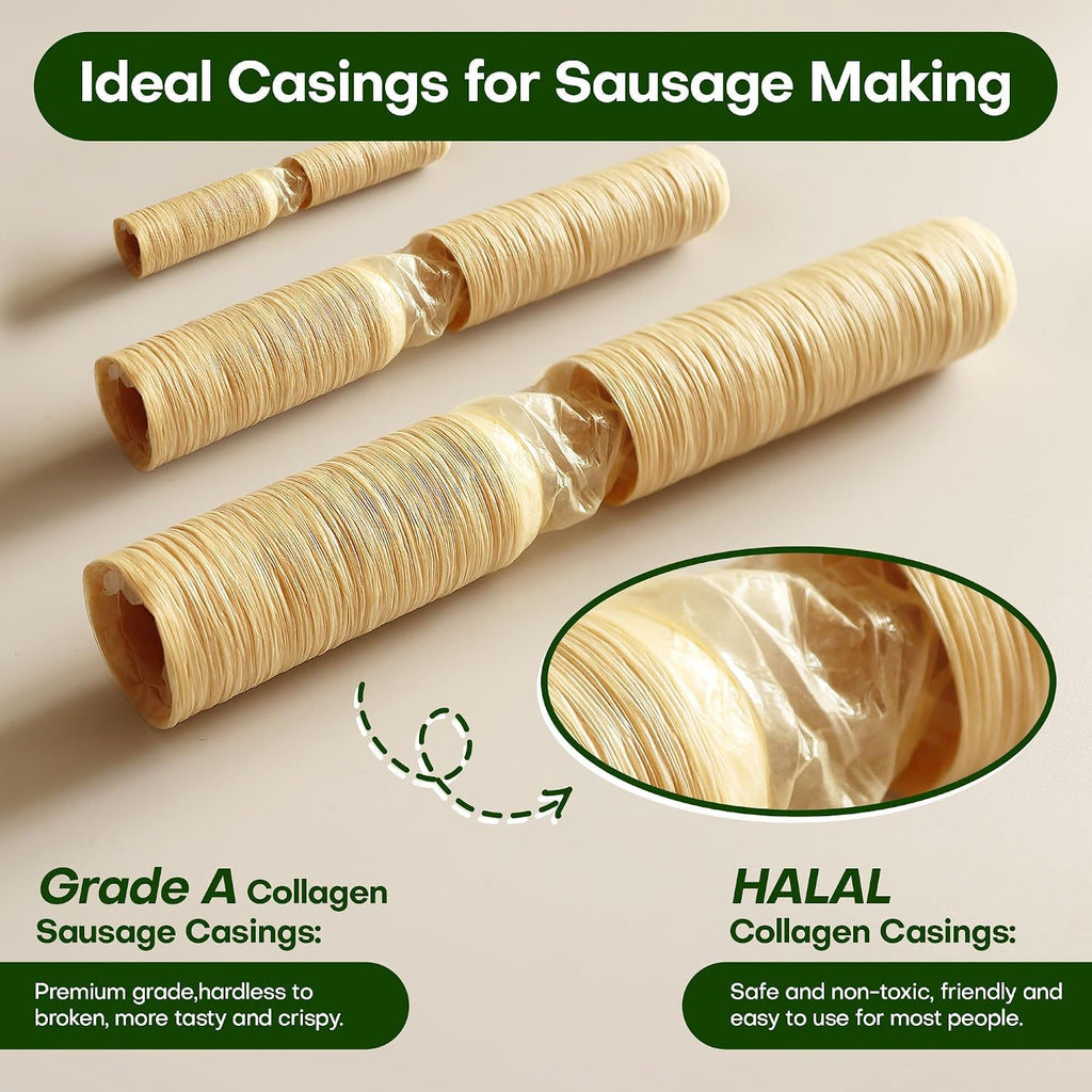 HALAL Sausage Casing, Grade A Edible Drying Collagen Sausage Casings for Flavorous Homemade Sausages 15m/49ft