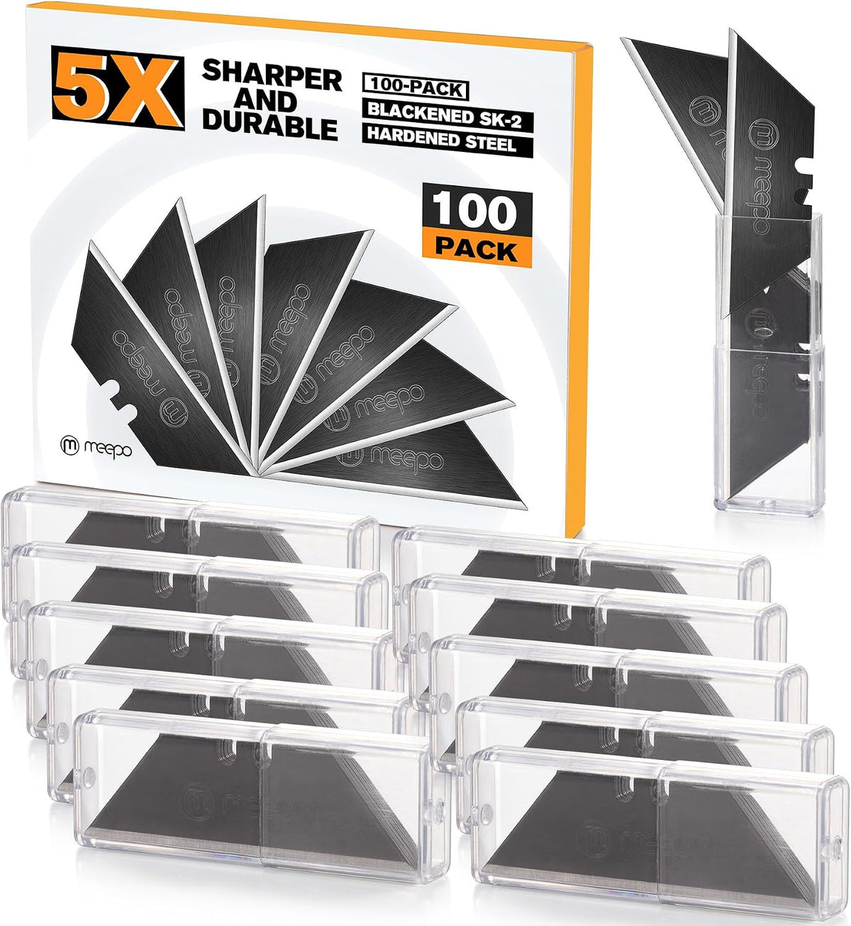 Utility Knife Blades, Never Rust, Blackened SK-2 Steel, 100-Pack