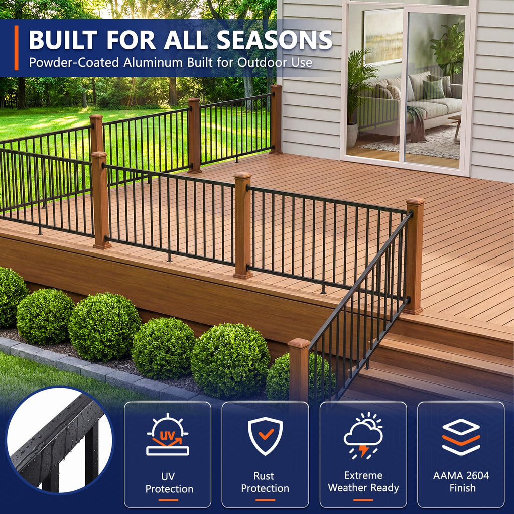 4 Pack 36 in H x 8 ft W Modular Aluminum Deck Railing Kit(4 Pannel)