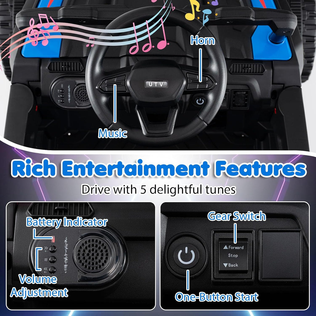 Kids Ride On UTV Car with Detachable Trailer, 12V Battery Powered Electric Vehicle with Remote Control, 3 Speeds, LED