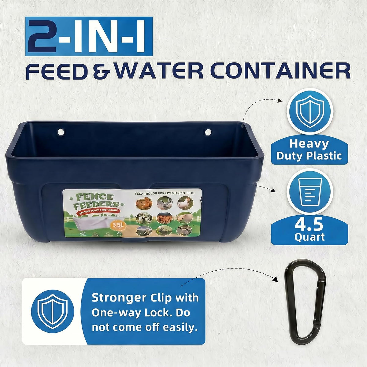Hanging Chicken Feeder Waterer Heavy Duty BPA-Free Plastic Feed Trough, Fence Mount Livestock Feeding Bucket