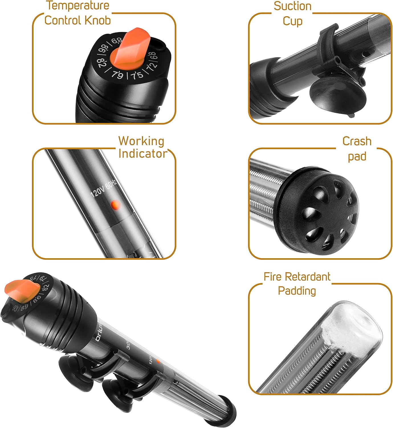 Submersible Aquarium Heater, Adjustable Fish Tahk Heater with Free Thermometer Suitable for Marine Saltwater and