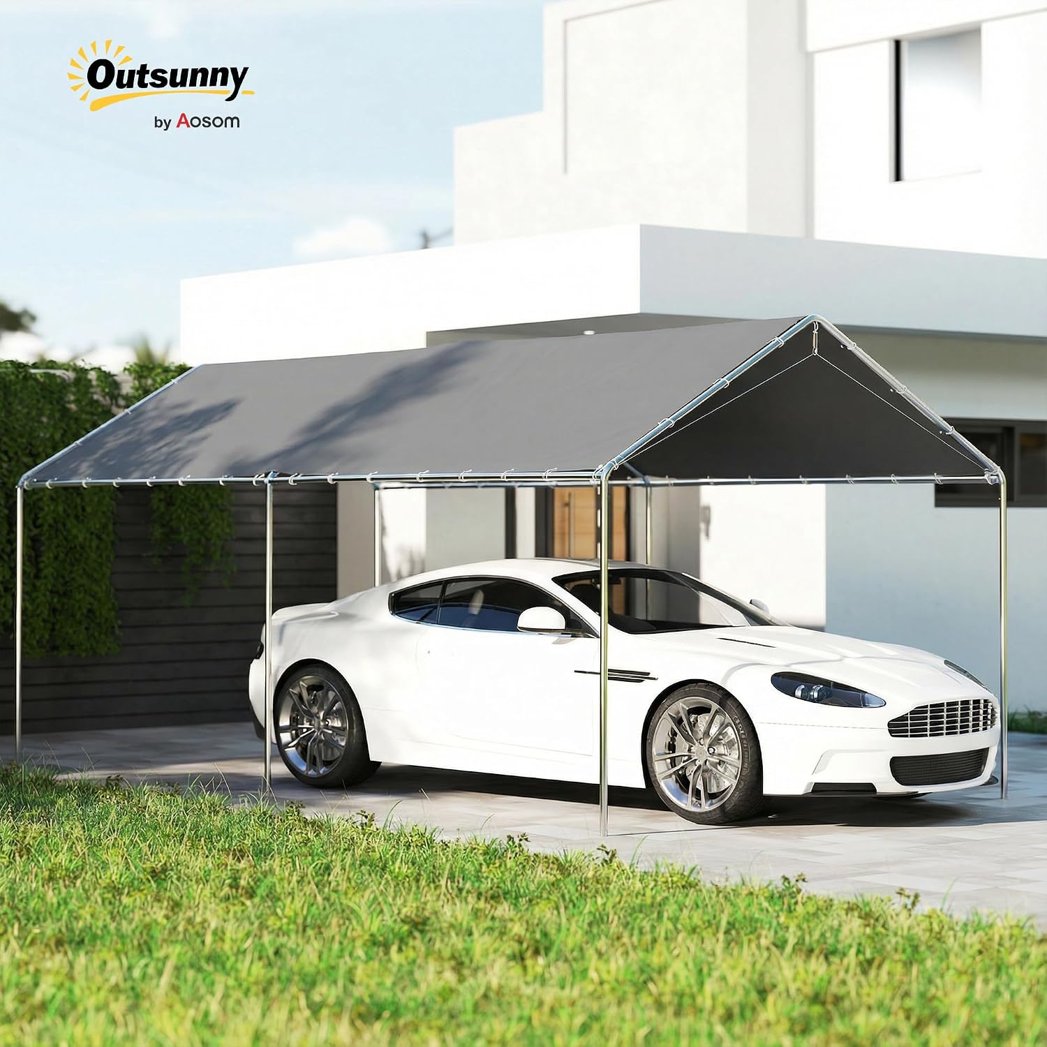 10'x20' Carport Outdoor Heavy Duty Galvanized Car Canopy Gray | Party Tent, Anchor Kit, 3 Reinforced Steel Cables