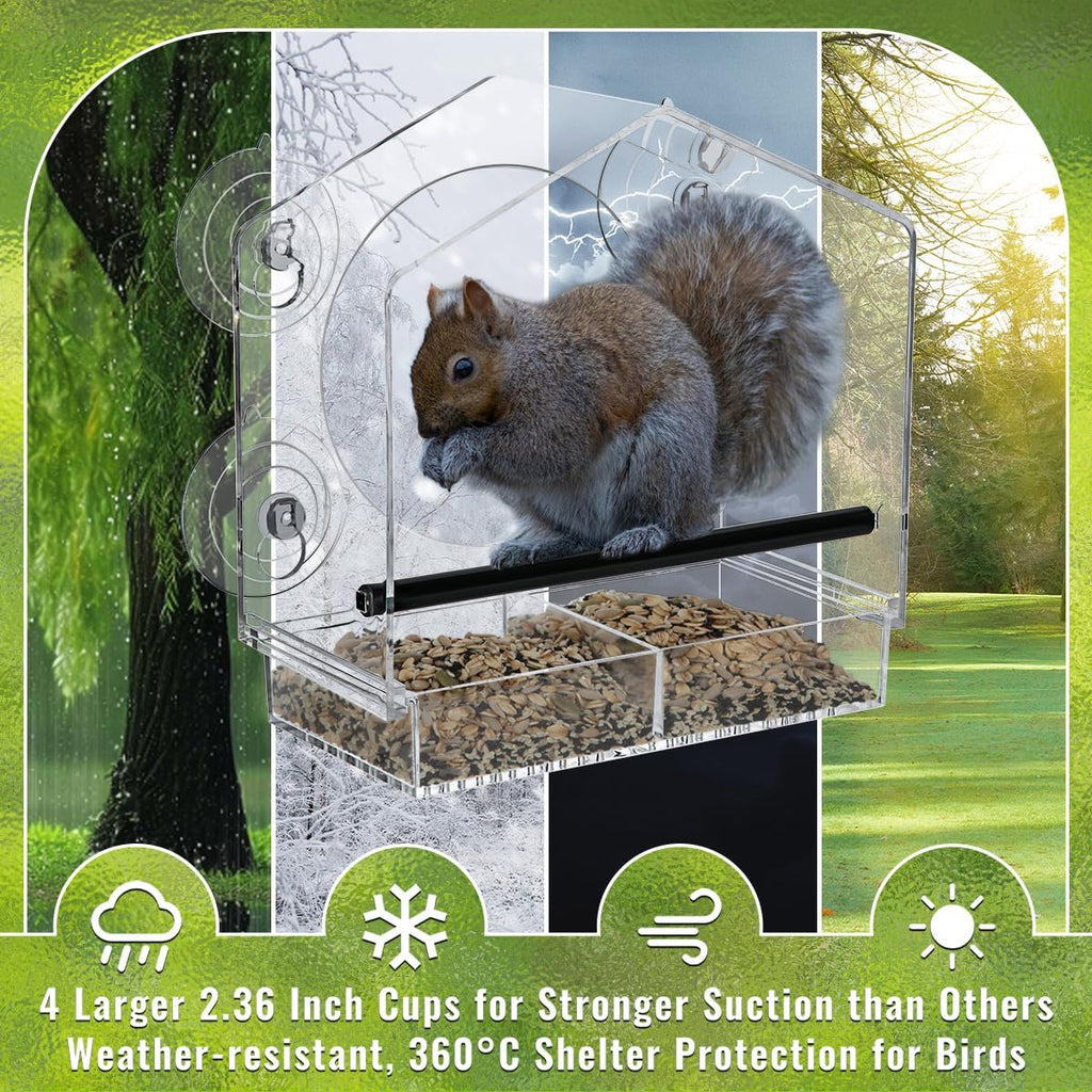 Window Bird Feeder with Strong Suction Cups - Slide-Out Tray