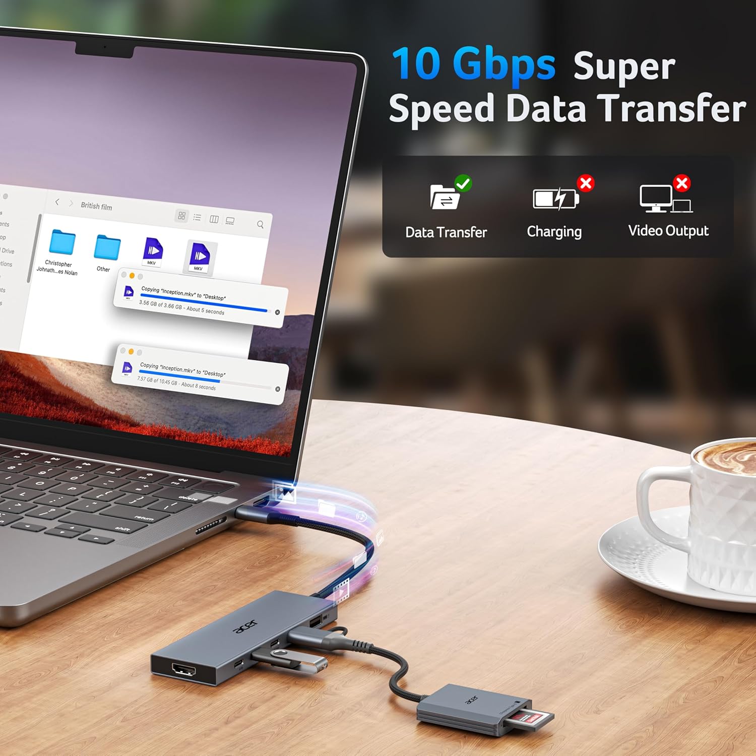 6-in-1 USB C Hub 10Gbps, USB C to HDMI Adapter 4K@60Hz, 2×USB-C 3.2, 1×USB A 3.2, 1×USB 2.0 Data Transfer, 100W PD