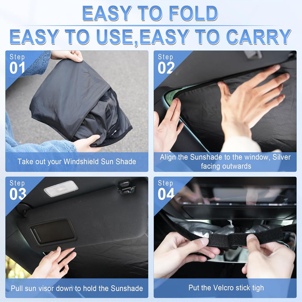 300T Universal Car Windshield Sun Shade, Foldable Reflective for Windshield & Window Shades with Overlapping Design
