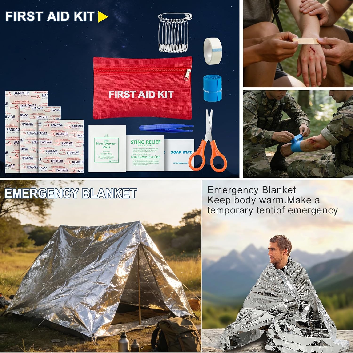 Survival Kit and Emergency Gear - 66 in 1 Outdoor Equipment with First Aid Fire,Starter, Knife, Compass for Camping