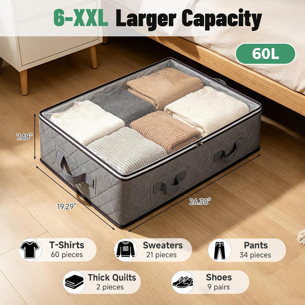 6Pack Under Bed Storage Bags, Closet Organizers and Storage Bins with Clear Window & Reinforced Handle for Clothing
