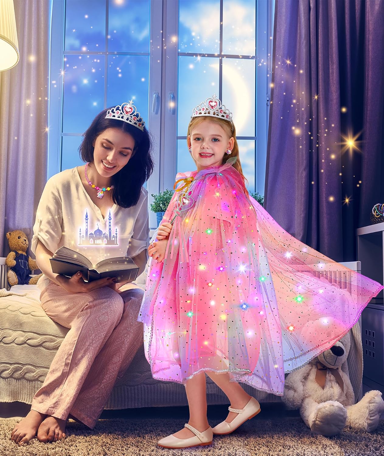 Princess Dress Up for Girls, Unicorn Light up Princess Cape Princess Dress | Costume Crown Gift for Girls 3 4 5 6 DOLNOW