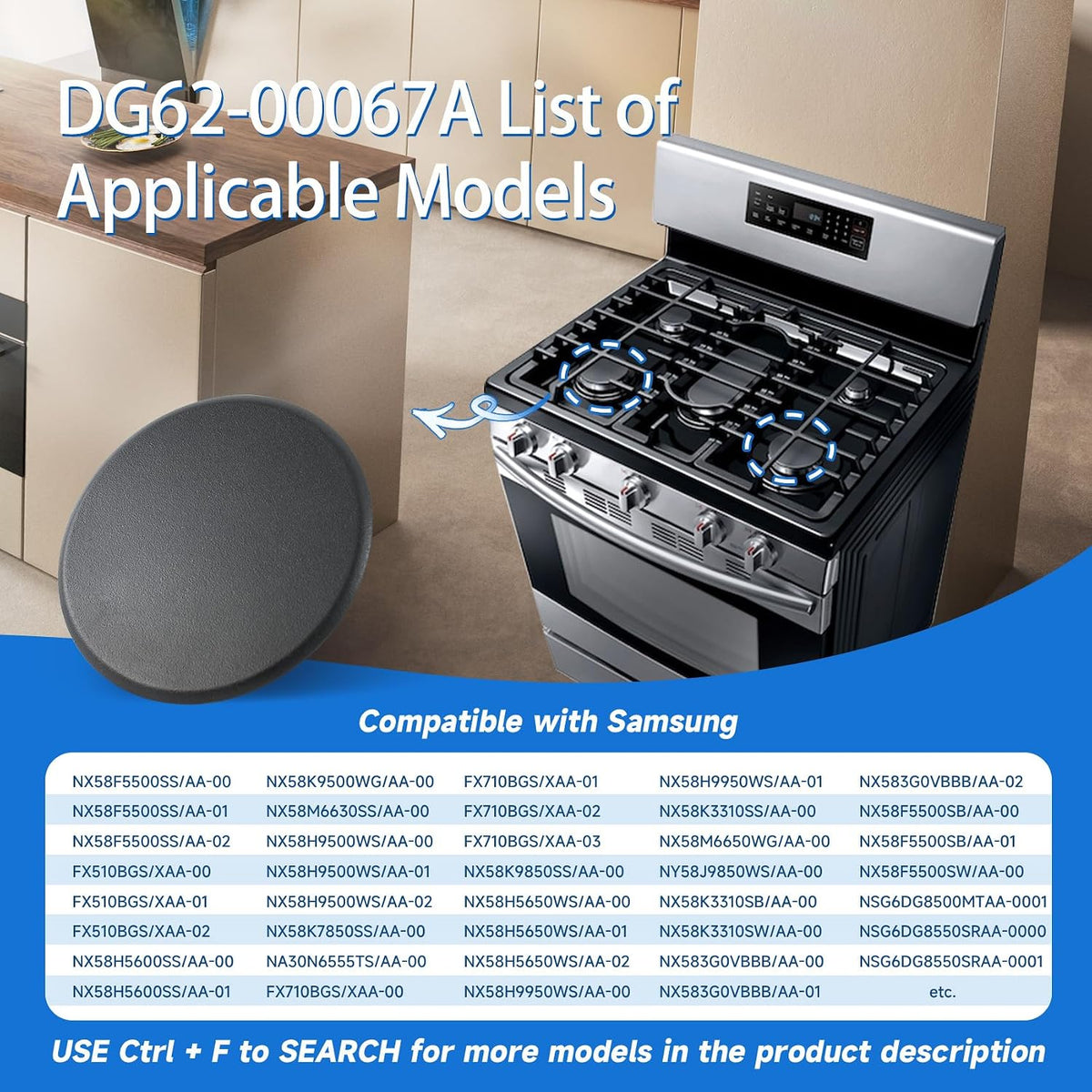 3.7 Inch DG62-00067A Range Large Surface Burner Cap Compatible with Samsung