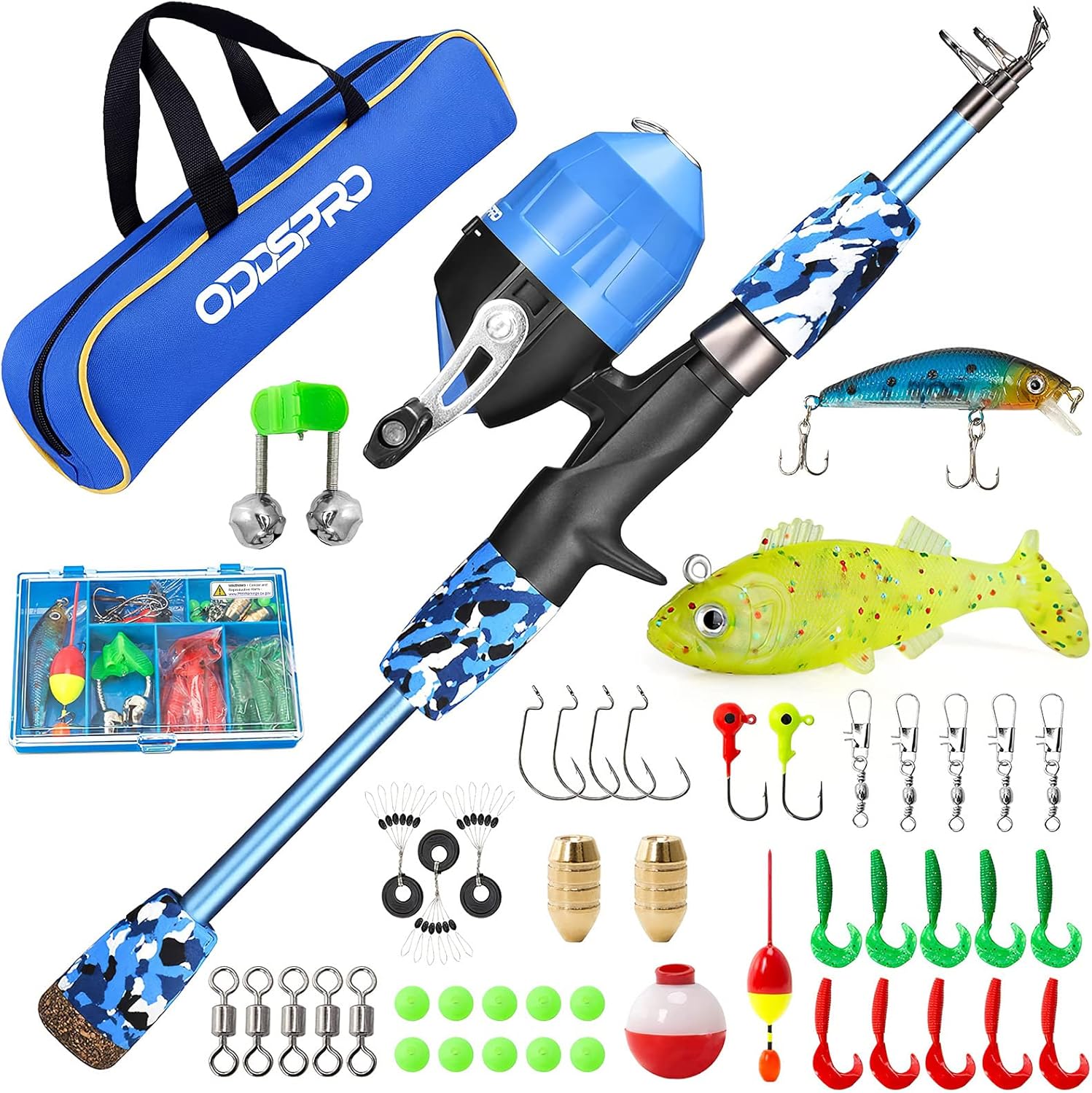 Kids Fishing Pole - Portable Telescopic Kids Fishing Rod and Reel Combo Kit - with Spincast Fishing Reel Tackle Box