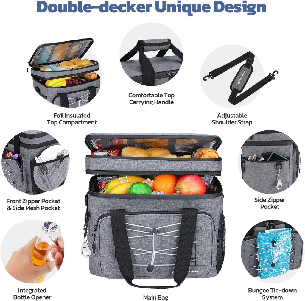 24/30/60 Can Soft Cooler Bag, Double Deck Portable Ice Chest | 12H Cold, 5-layer Insulation, Lightweight