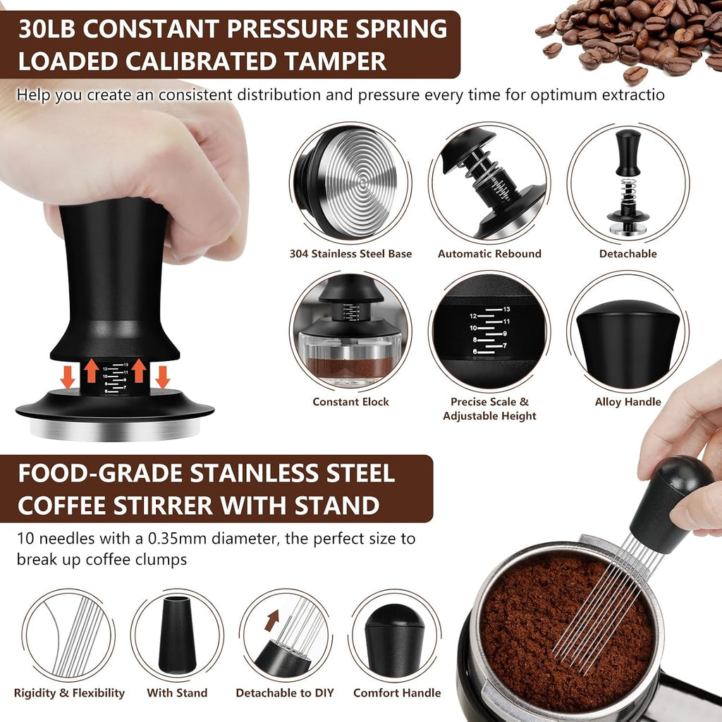 25 PCS Espresso Accessories Kit, 53.3mm/54mm Espresso Tamper Kit Coffee Tamper Set, Espresso Tamper with Spring