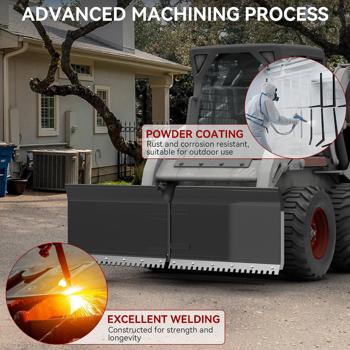 74" Snow Plow Blade Hydraulic Skid Steer Dozer Blade, Universal Skid Steer Attachment, Adjustable, Hydraulic Dozer