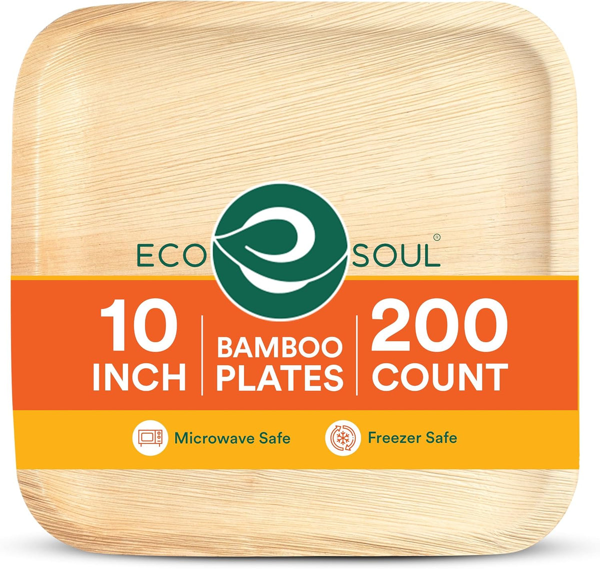 10 Inch Disposable Bamboo Plates (200 Pack, Square)