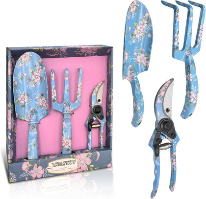Garden Tool Set, 3 Piece Floral Gardening Tools for Women, Aluminum Gardening Hand Tools with Trowel, Hand Rake &