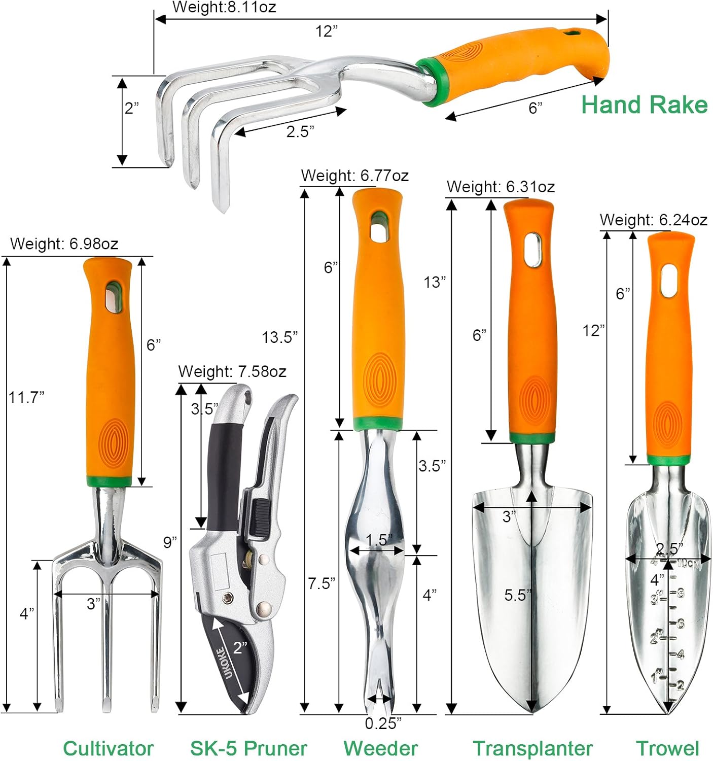 Garden Tool Set, 12 Piece Aluminum Hand Tool Kit, Garden Canvas Apron with Storage Pocket, Outdoor Tool, Heavy Duty