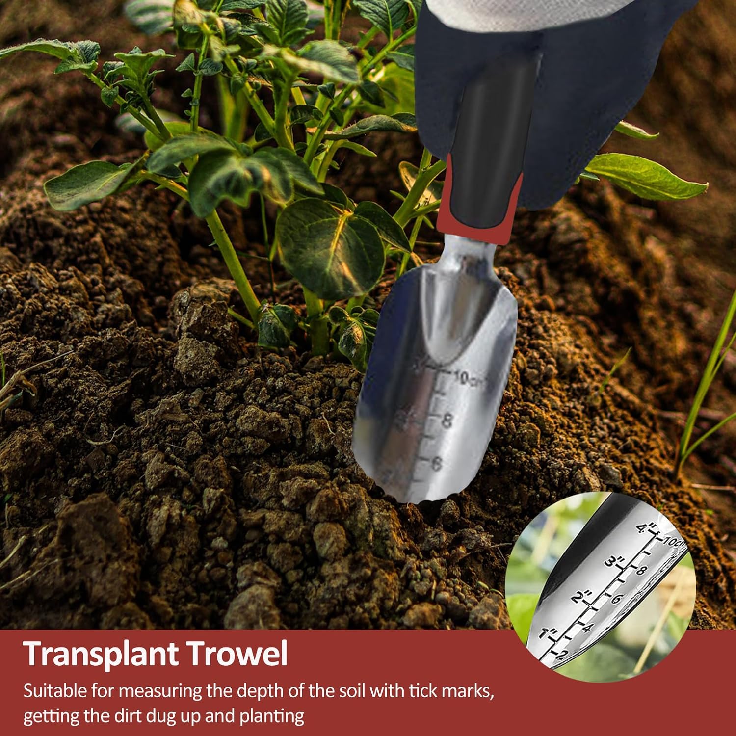 Garden Tool Set, 3 Piece Gardening Tools Includes Garden Trowel, Transplant Trowel and Hand Rake with Non-Slip