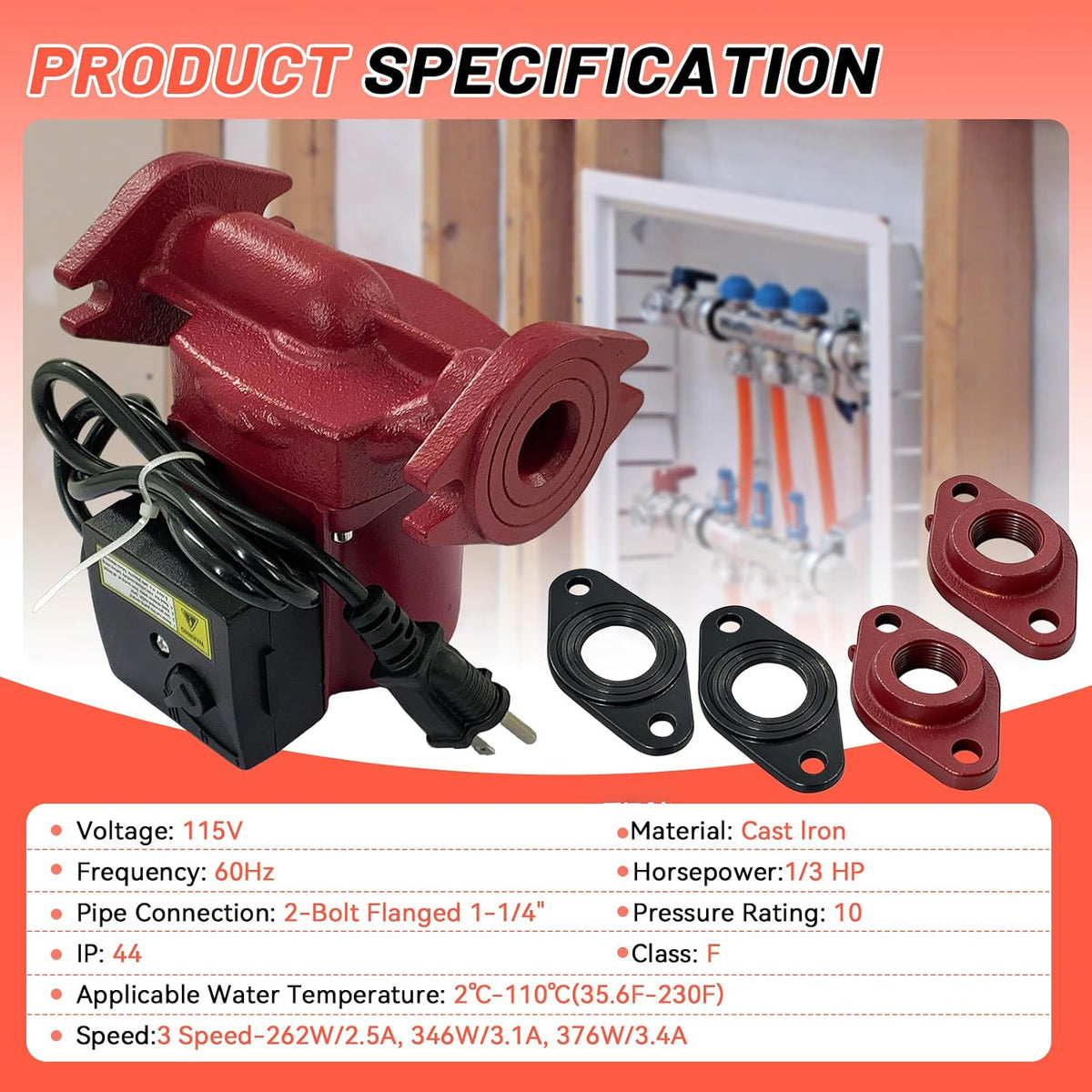 59896770 Circulator Pump 1/3HP 115V Compatible with Grundfos UPS26-150F